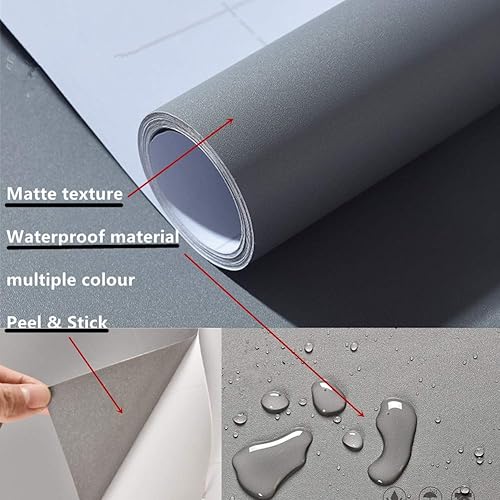 Miniatura 4 de UPREDO Papel tapiz de vinilo texturizado mate de color sólido, papel tapiz adhesivo para estantes, papel decorativo para el hogar, 15.8 x 79