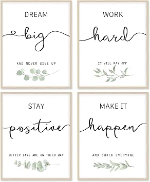 Office Decor Poster 8x10 Canvas Prints Unframed Set of 4, Wall Art Prints for Bedroom | Living Room | Classroom, Home Office Accessories Motivational Desk Decor