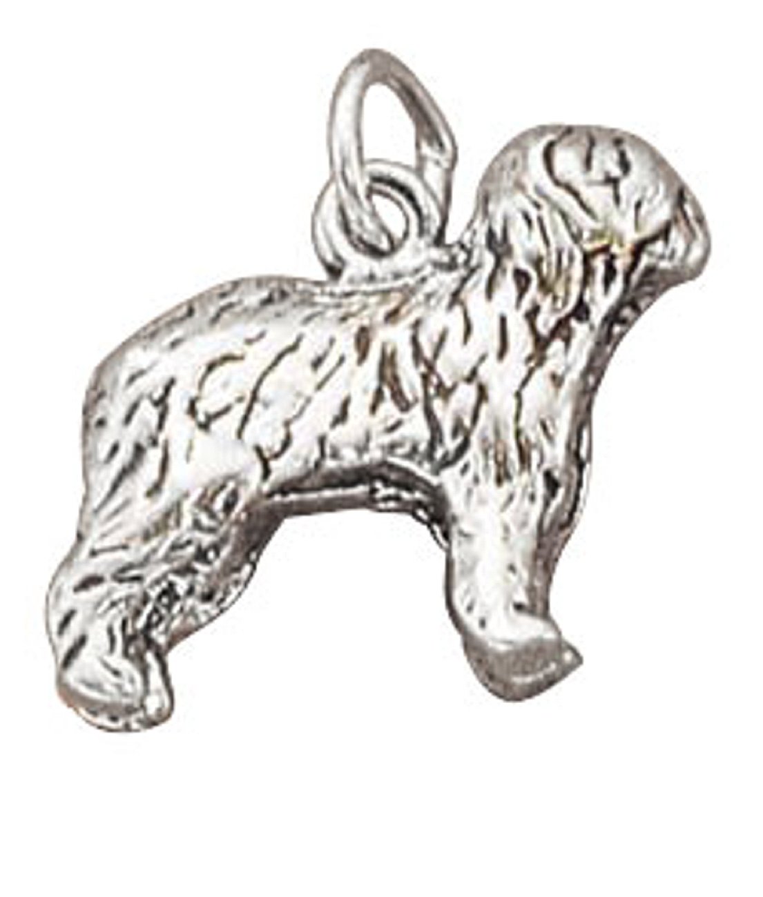 Sterling Silver Mens Unisex 1.5mm Box Chain 3D Old English Sheep Dog Breed Pendant Necklace