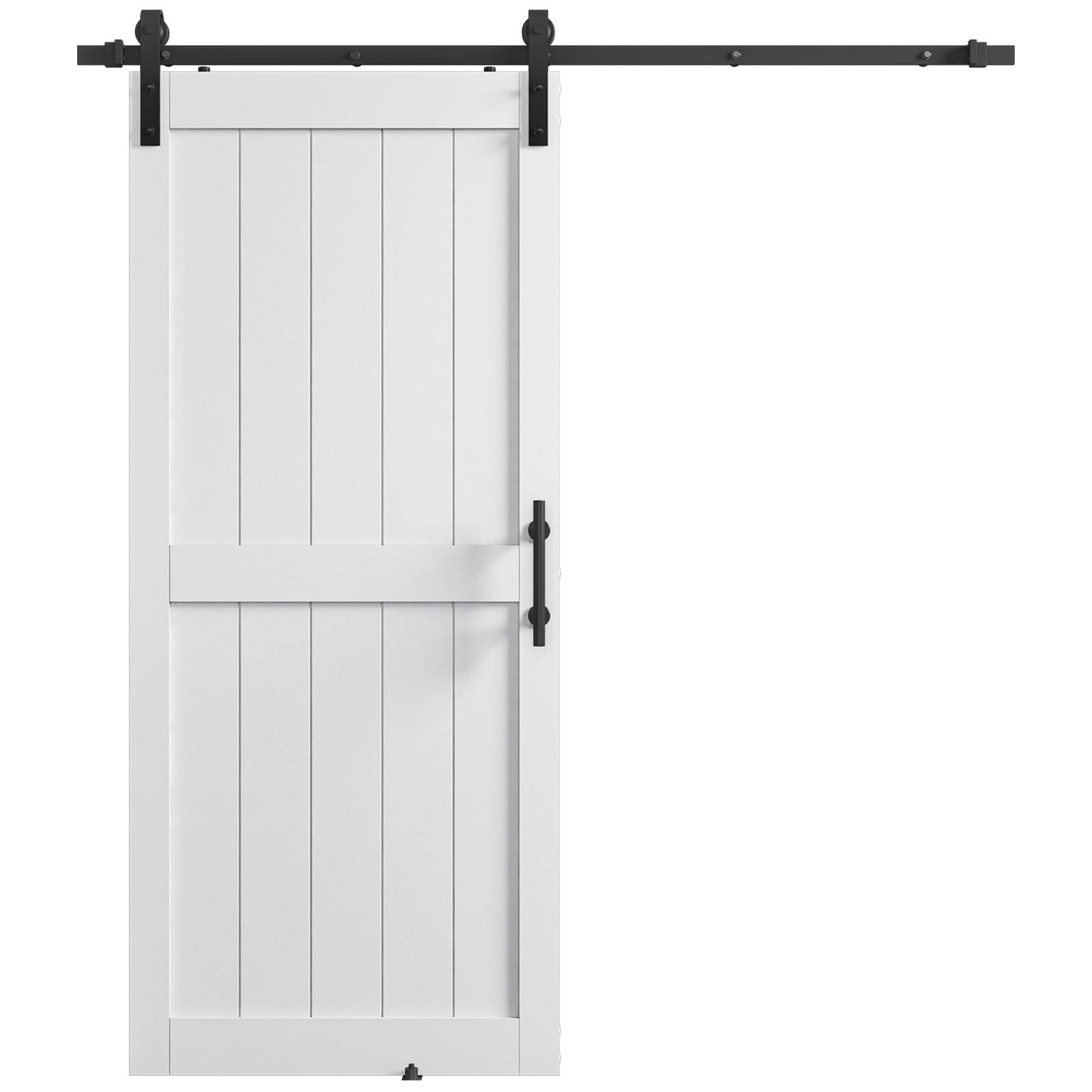 36in x 80in MDF Sliding Barn Door with 6.6ft Barn Door Hardware Kit & Handle, Pre-Drilled Holes Easy Assembly -Solid Wood Slab Inside Covered with Water-Proof PVC Surface, White, H-Frame