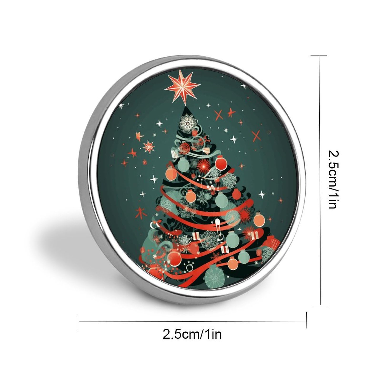 Stylish Creative Christmas Tree Printed Round Brooch: Lightweight, Durable, Stylish Wedding Accessory Ideal for Valentine's Day And Women's Day
