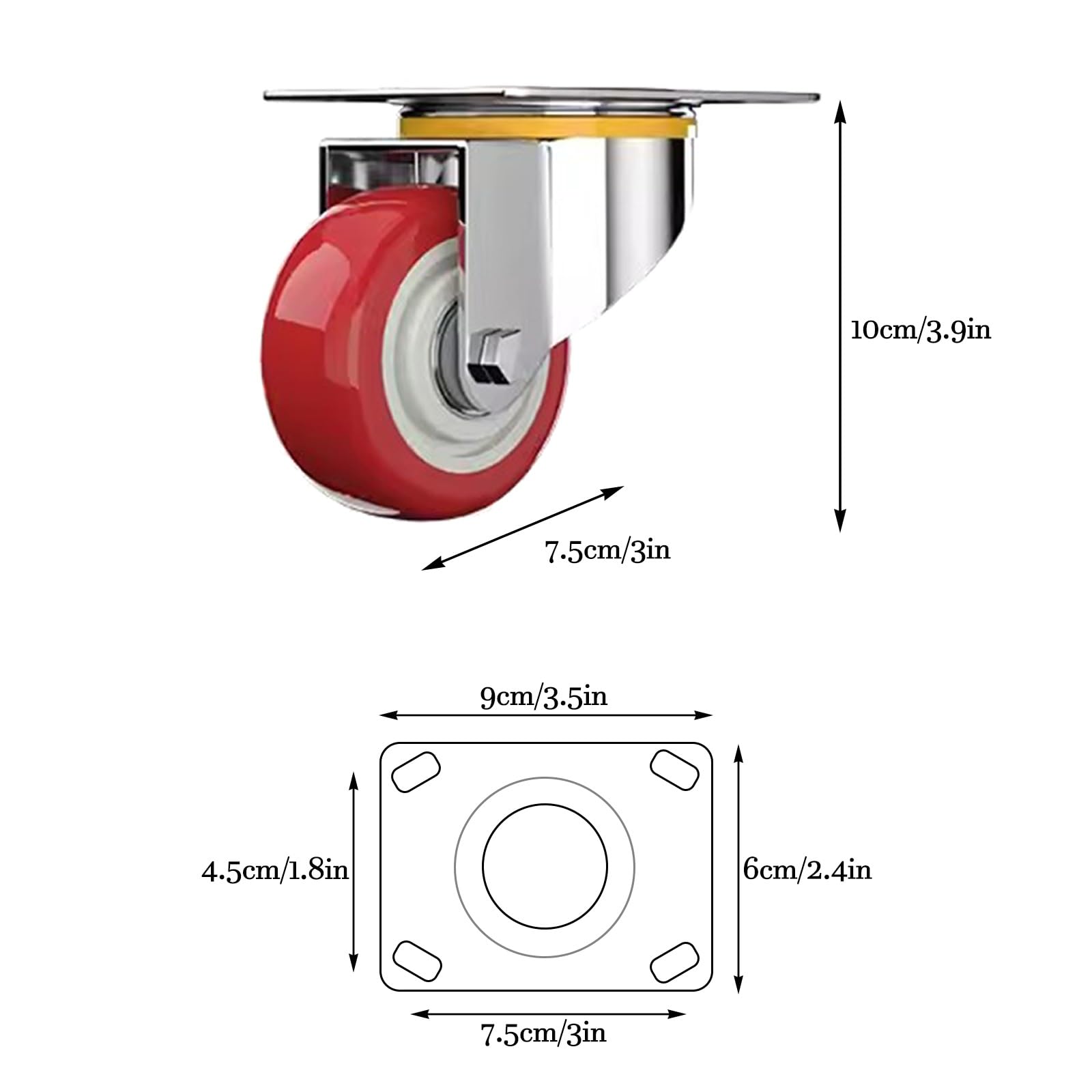 3" 4" 5" Lenkrollen, 4er-Set Schwerlastrollen (2 Lenkrollen + 2 Bockrollen), Industrierollen mit Platte für Plattformwagen, Wagen, Werkbänke(7.5cm/3in)