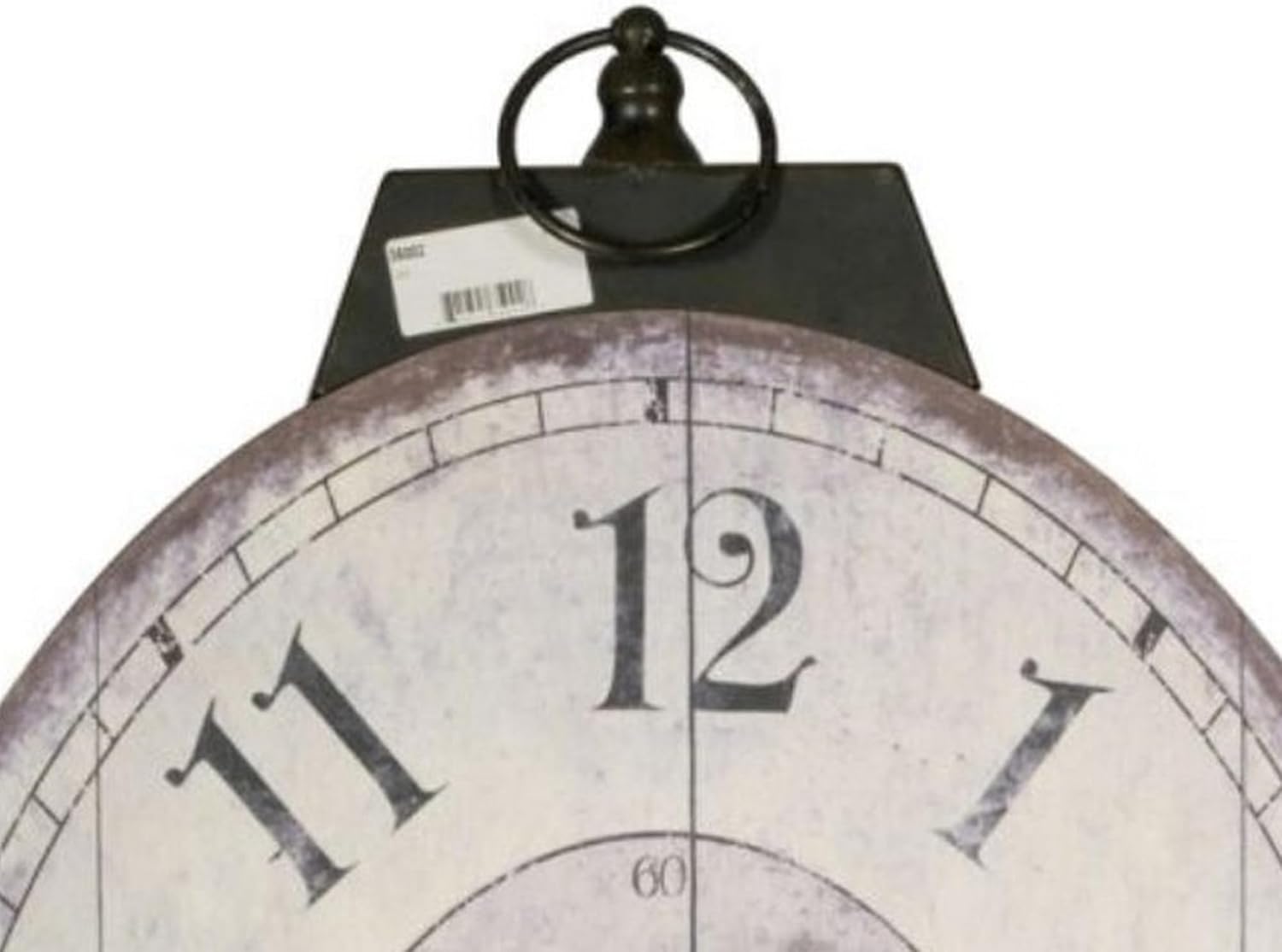 Benjara Distressed Oval Shape Wooden Wall Clock with Ring Hanger, White and Black