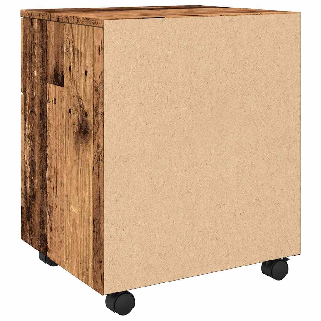 Brokky 856949 Schedario con Ruote Legno Antico 45x38x54 cm Legno Multistrato Cassettiera,Mobiletto da Ufficio con Serratura,Regolabile per Cartelle Sospese,Superficie Testurizzata,per Ufficio,Studio