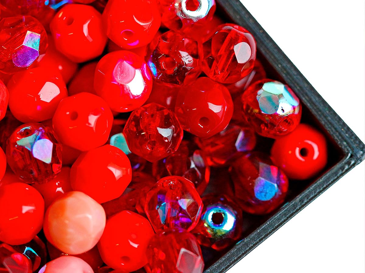 150 pcs Fire Polished Faceted Beads Round 6 mm, Mix Red, Czech Glass