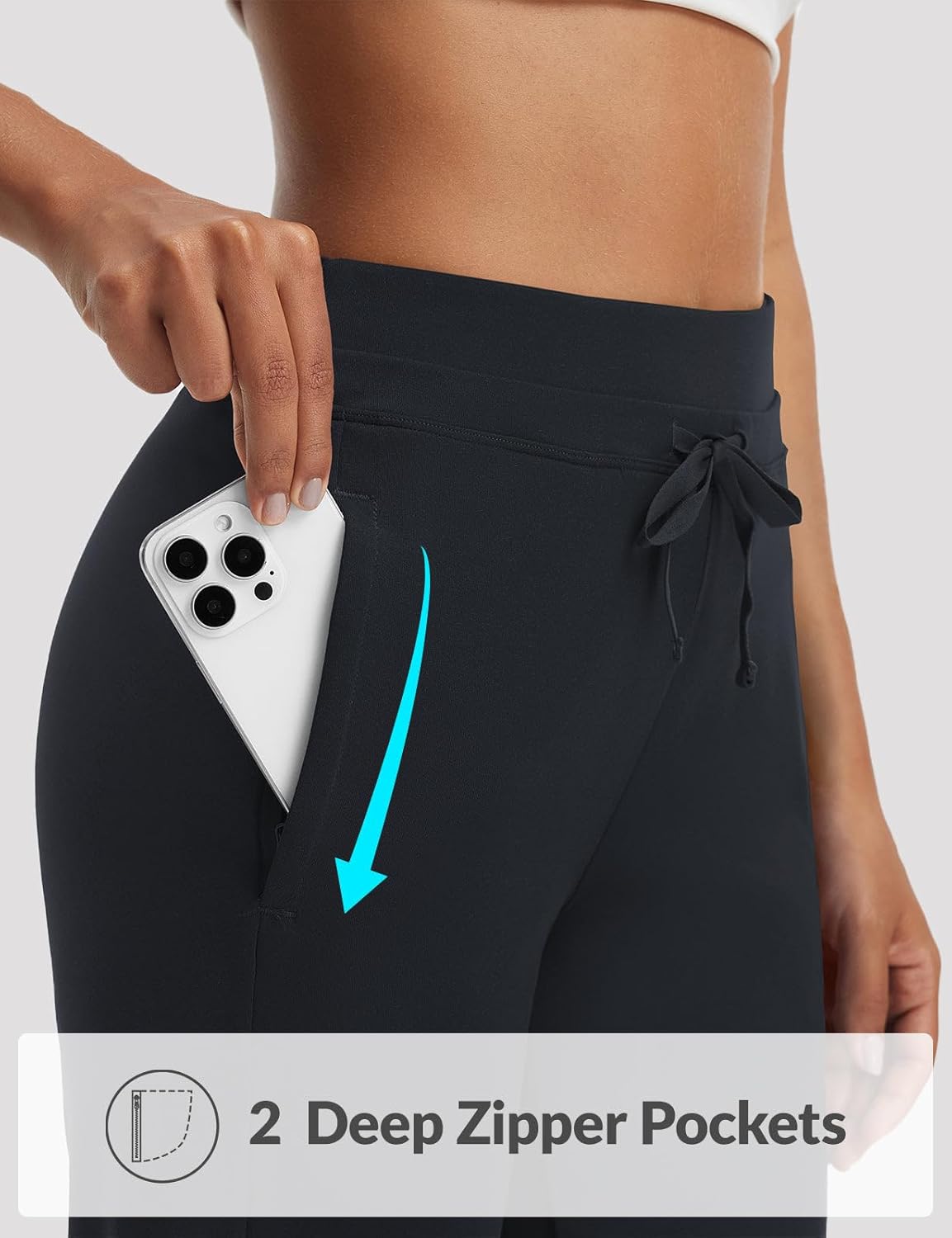 baleaf Womens 25" Petite Pants High Waisted Athletic Pant with Zipper Pockets Travel Golf Work Casual - Image 5