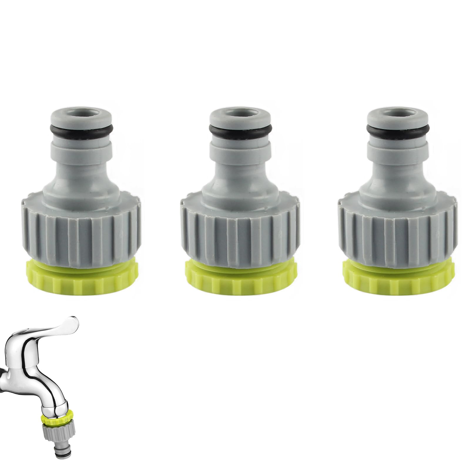 3 Stück Wasserhahn Adapter, Gartenschlauchanschluss Adapter, 1/2 Zoll 3/4 Zoll Kunststoff Schlauchanschluss, 2-in-1 Garten Schraubgewinde Hahnverbinder, für Wasserhahn Schlauch Anschluss (Grün)