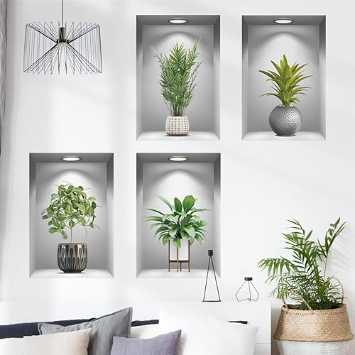 Miniatura 7 de Calcomanías creativas 3D de pared de plantas verdes, calcomanías de pared creativas para bricolaje, despegar y pegar, calcomanías adhesivas de pared