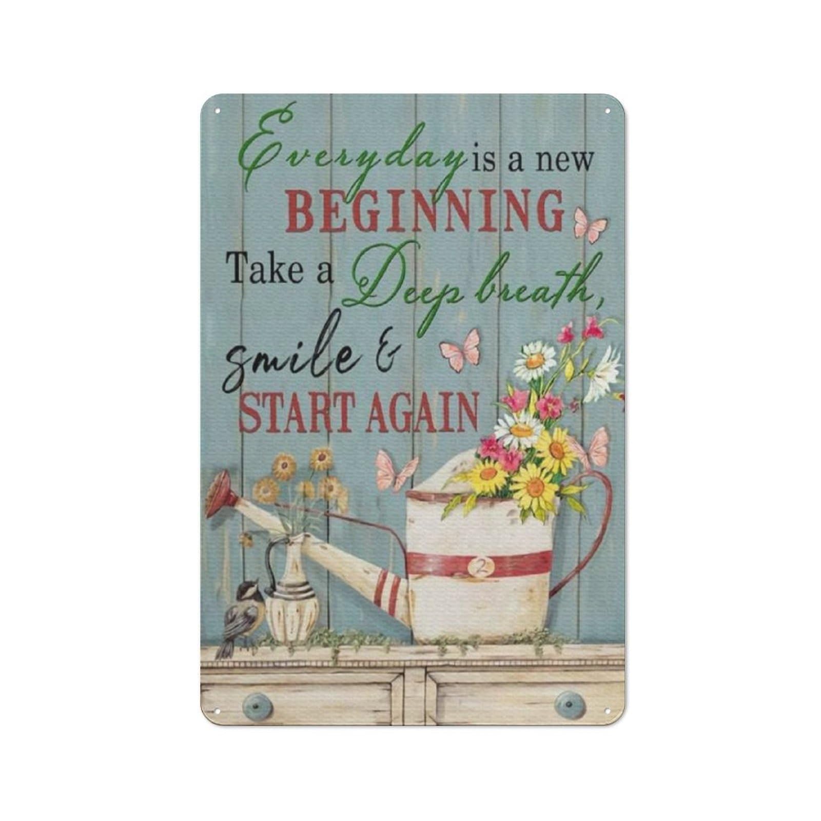 Kisoyo Tin-12 Metal Tin Signs Vintage Aluminum Gardening Take A Deep Breath Smile & Start Again For Home Coffee Garden Bedroom Wall Decor 8X12 Inches