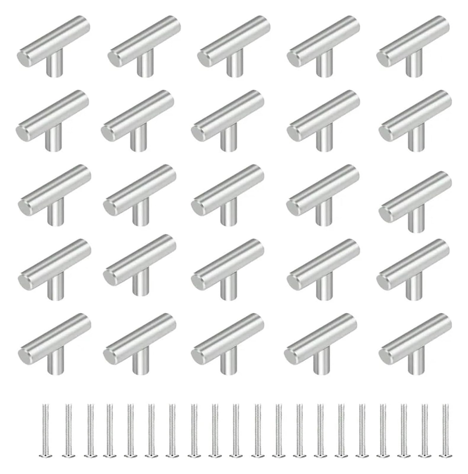 Gkirqvpe Silver-20Pcs Cabinet Knobs, Cabinet Knobs 20 Pack Stainless Steel Single Hole T-Shaped 2 Inch Multicolor For Cabinets(Silver-20Pcs)