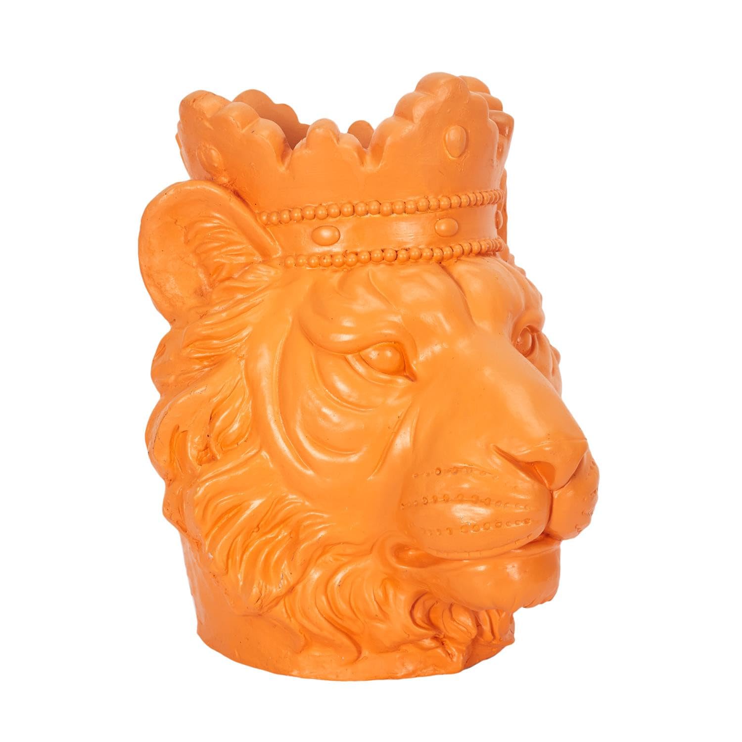 Cache Pot Tête De Lion Couronné en Magnesia - Orange - H 35 X D 30 Cm
