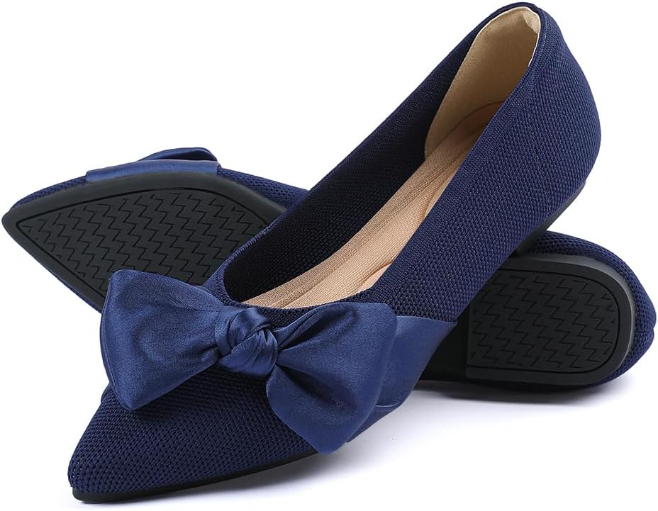 Semwiss Pointed Toe Ballet Flats for Women Slip On Comfortable Flats with Bow Dressy Casual Work Shoes