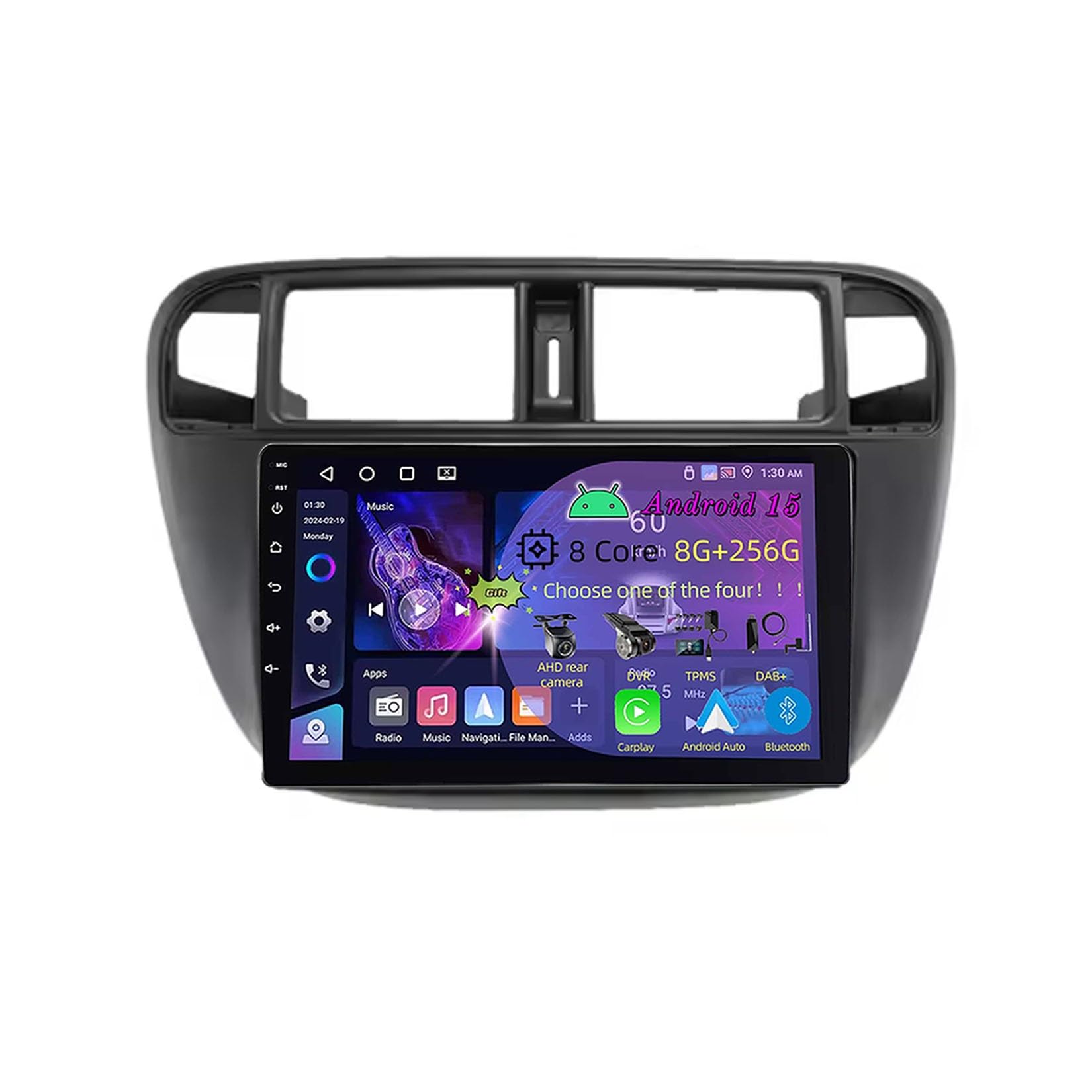 9-calowy, podwójny DIN, samochodowy system stereo z systemem Android 15 do Hondy Civic 1998-2000 z kamerą cofania Car Play, sterowaniem z kierownicy, Bluetooth, GPS, radiem FM i Wi-Fi (C3 4+