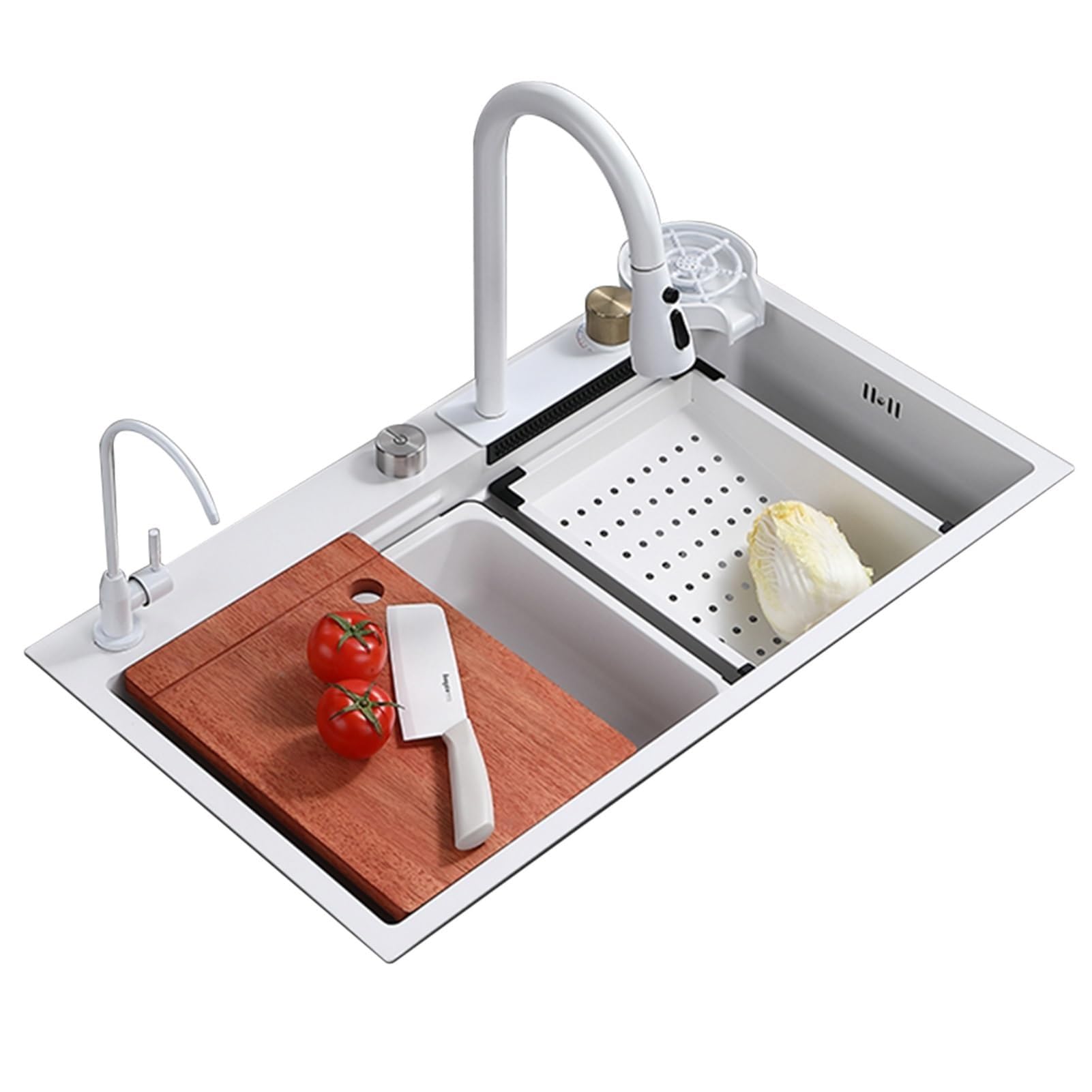 SDdPulse Stylish White Kitchen Sink with Waterfall Feature - Durable 304 Stainless Steel Workstation Sink,White-80x45CM