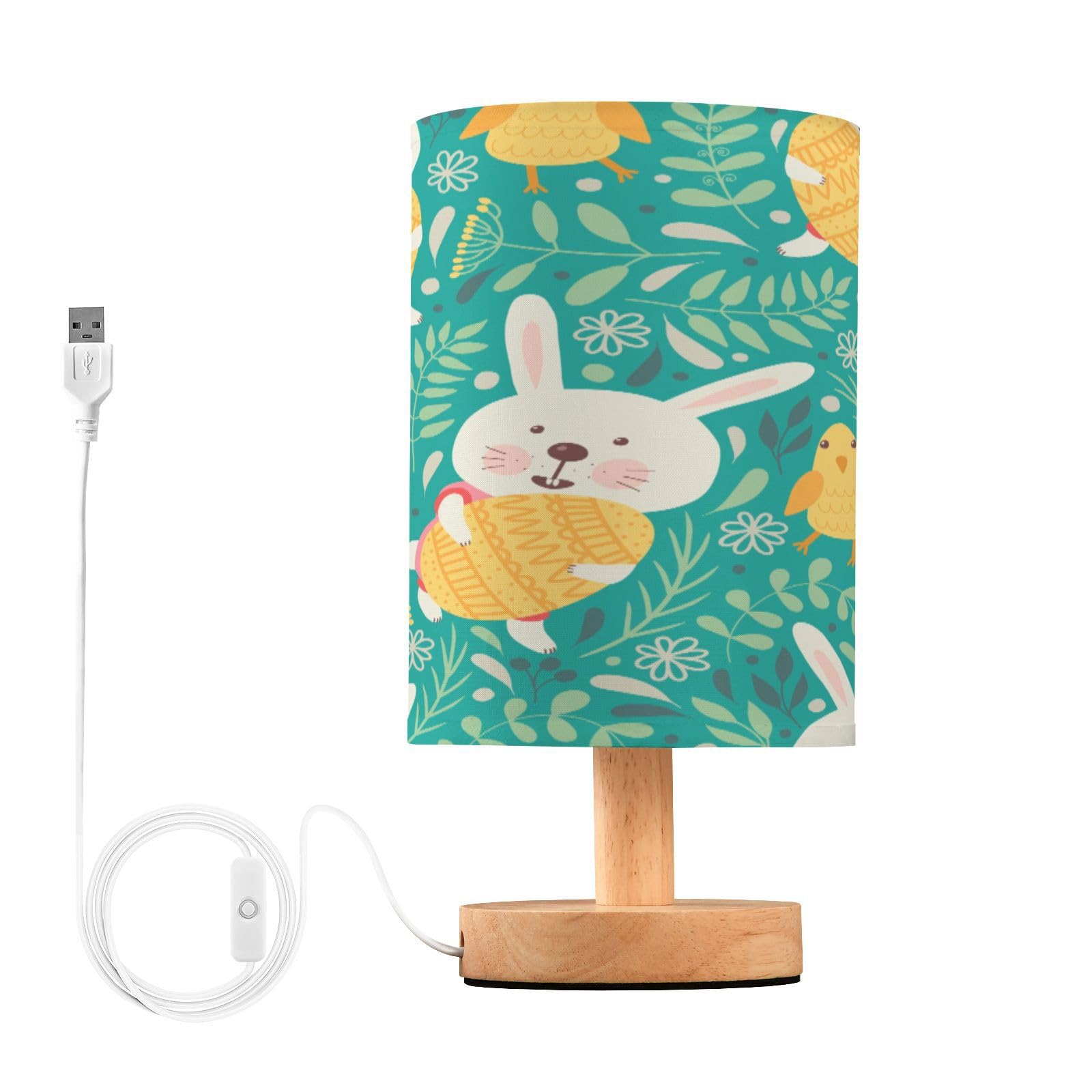 SDMKA Easter Bunnie Eggs Bedside Table Lamp for Bedroom, Minimalist Nightstand Lamp with Round Fabric Shade for Living Room, Office, No Bulb Required