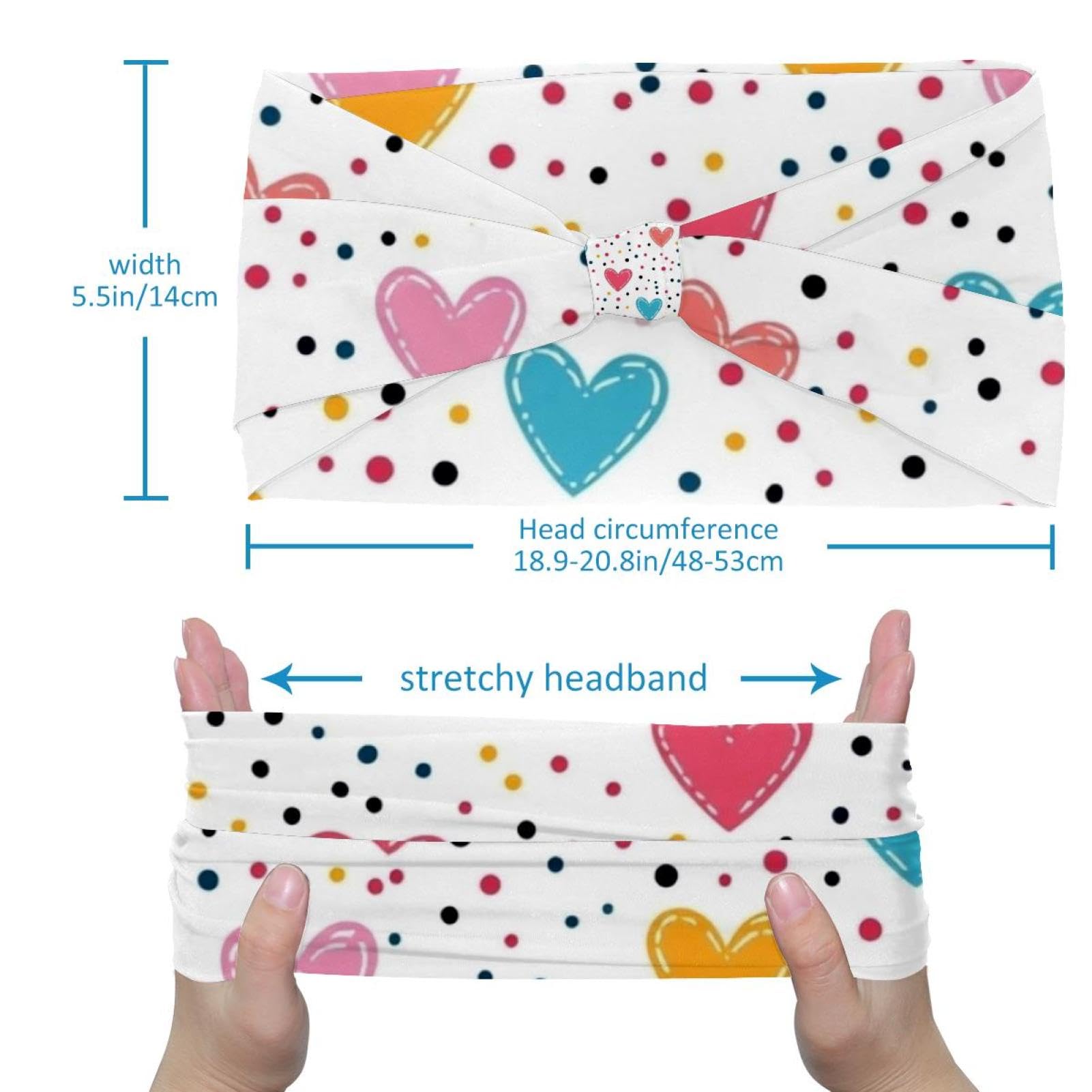 Lot de 6 bandeaux élastiques pour femme Motif cœurs Pour la Saint-Valentin Idéal pour le yoga et l'entraînement