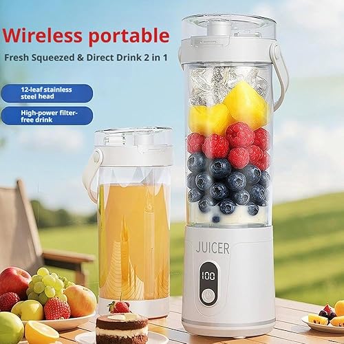 Miniatura 3 de Licuadora portátil, botella exprimidora eléctrica personal 2 en 1 para jugo fresco, vaso exprimidor de viaje sin BPA de 20 onzas y tapa con 12