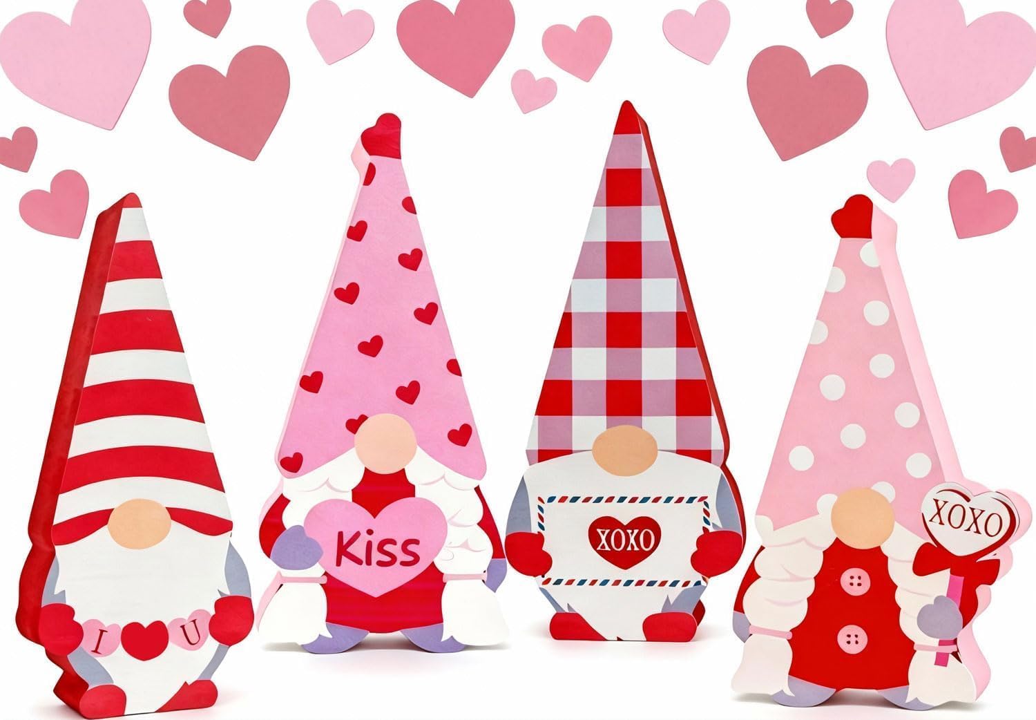 4pcs Valentines Day Decorations Mouse Wood Table Centerpieces Pink Double-sided Happy Valentines Day Tiered Tray Decor for Home Cute Valentine's Day Table Decorations