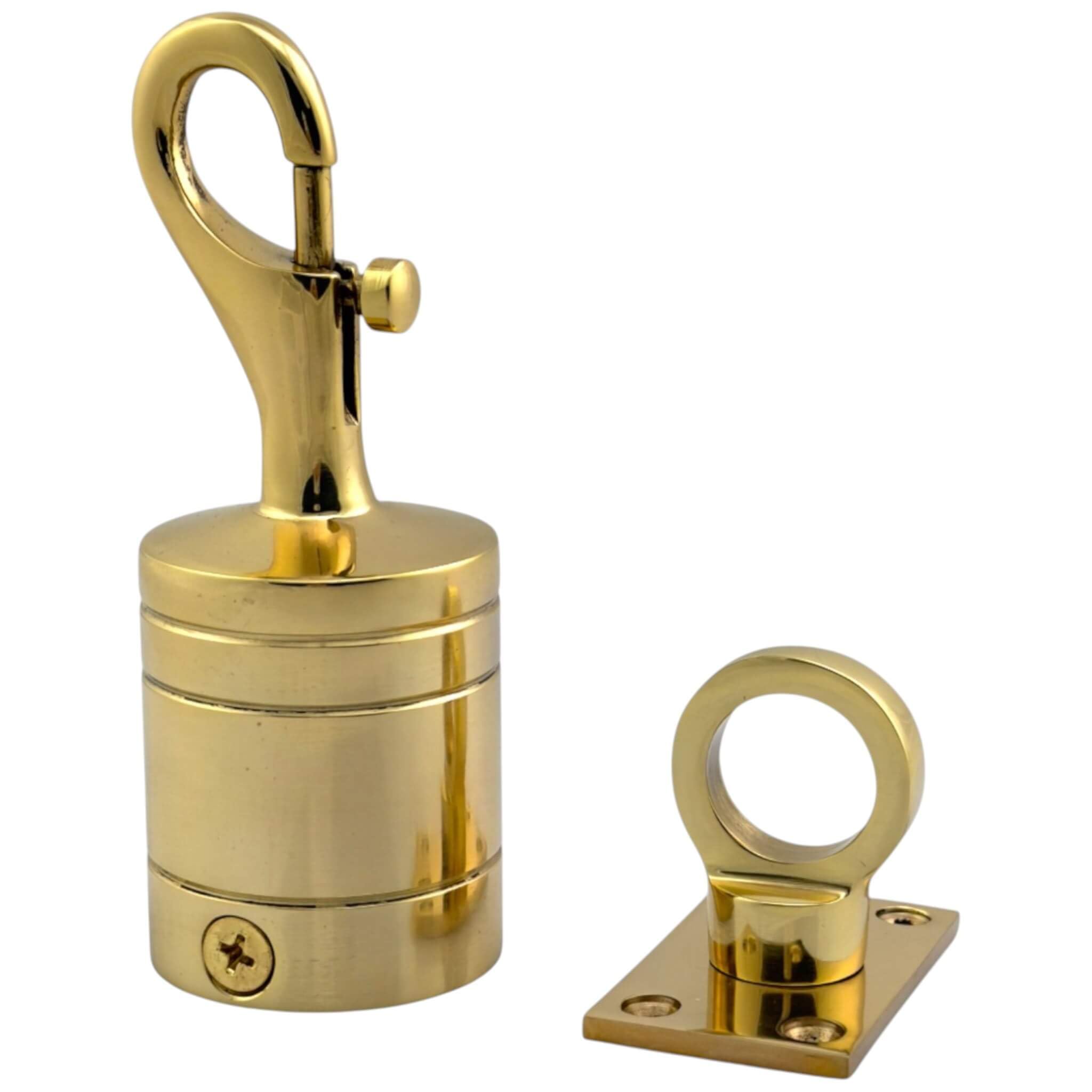 28mm Polished Brass Trigger Hook And Eye Plate Decking Barrier Rope Fittings Set
