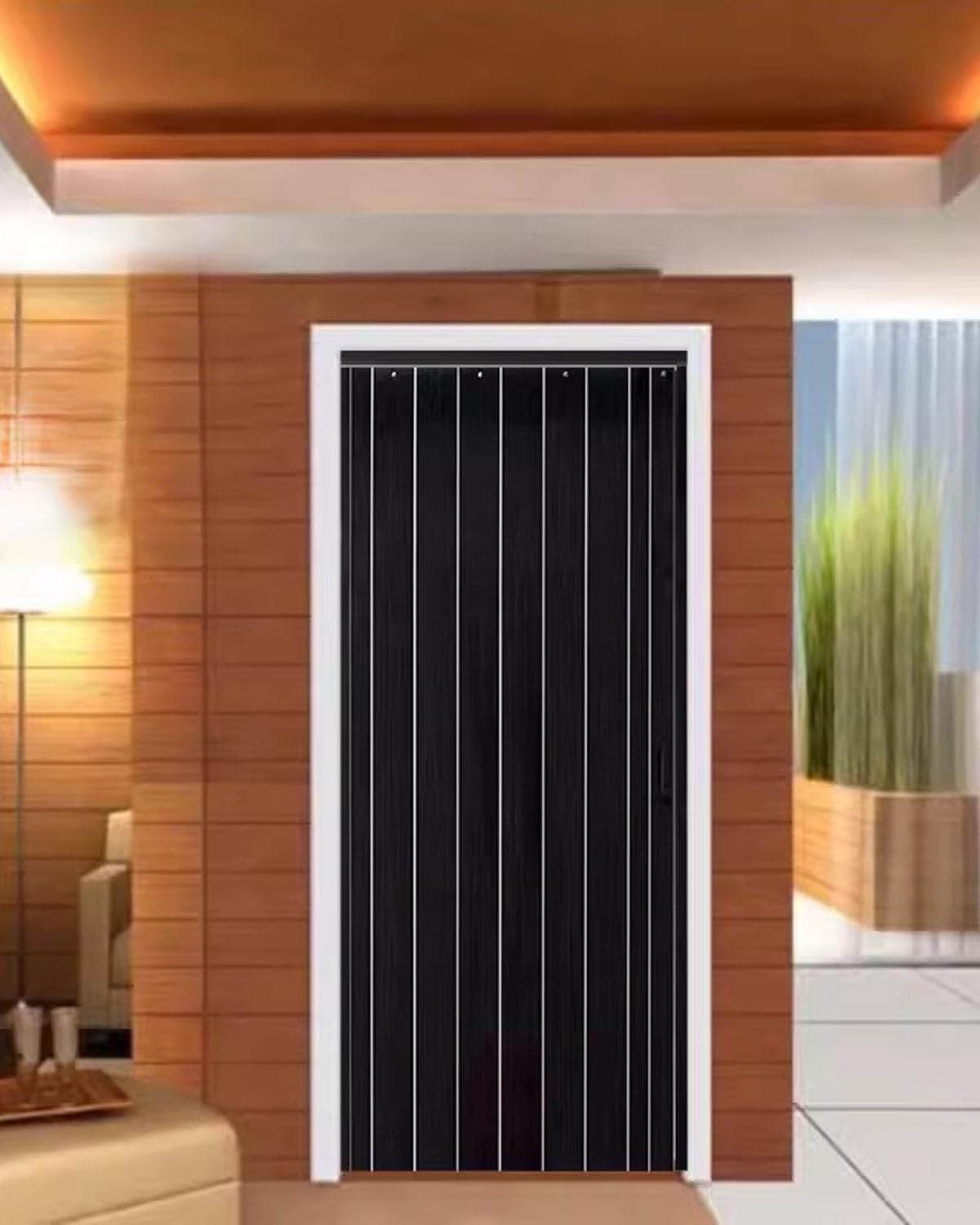 STUIJKVSZ Folding Door Black Internal Accordion Doors Wood Grain, PVC Magnetic Sliding for Kitchen,wardrobe, Blackout Closet Room Dividers with Handle(30x80in(76x203cm))