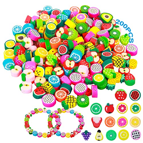 Buchstaben Perlen 200 Stück Polymer Clay Beads Früchte Bastelperlen Obst Perlen Auffädeln Schmuckperlen Diy Kinderschmuck Für Schmuckherstellung Basteln Armbänder Und Auffädeln Handwerk Cover