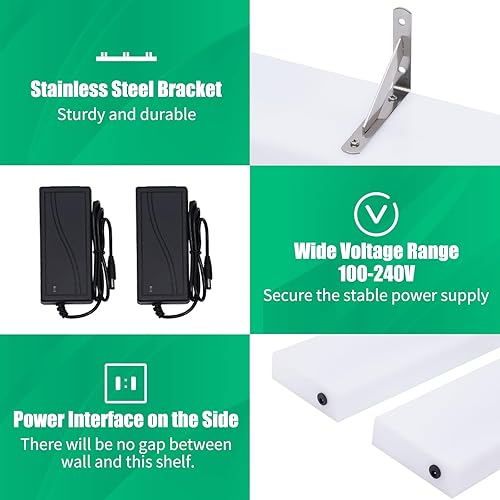 Miniatura 3 de Gdrasuya10 Paquete de 2 estantes LED de exhibición de botellas de licor montados en la pared, estante de barra con luz LED, estantes LED flotantes