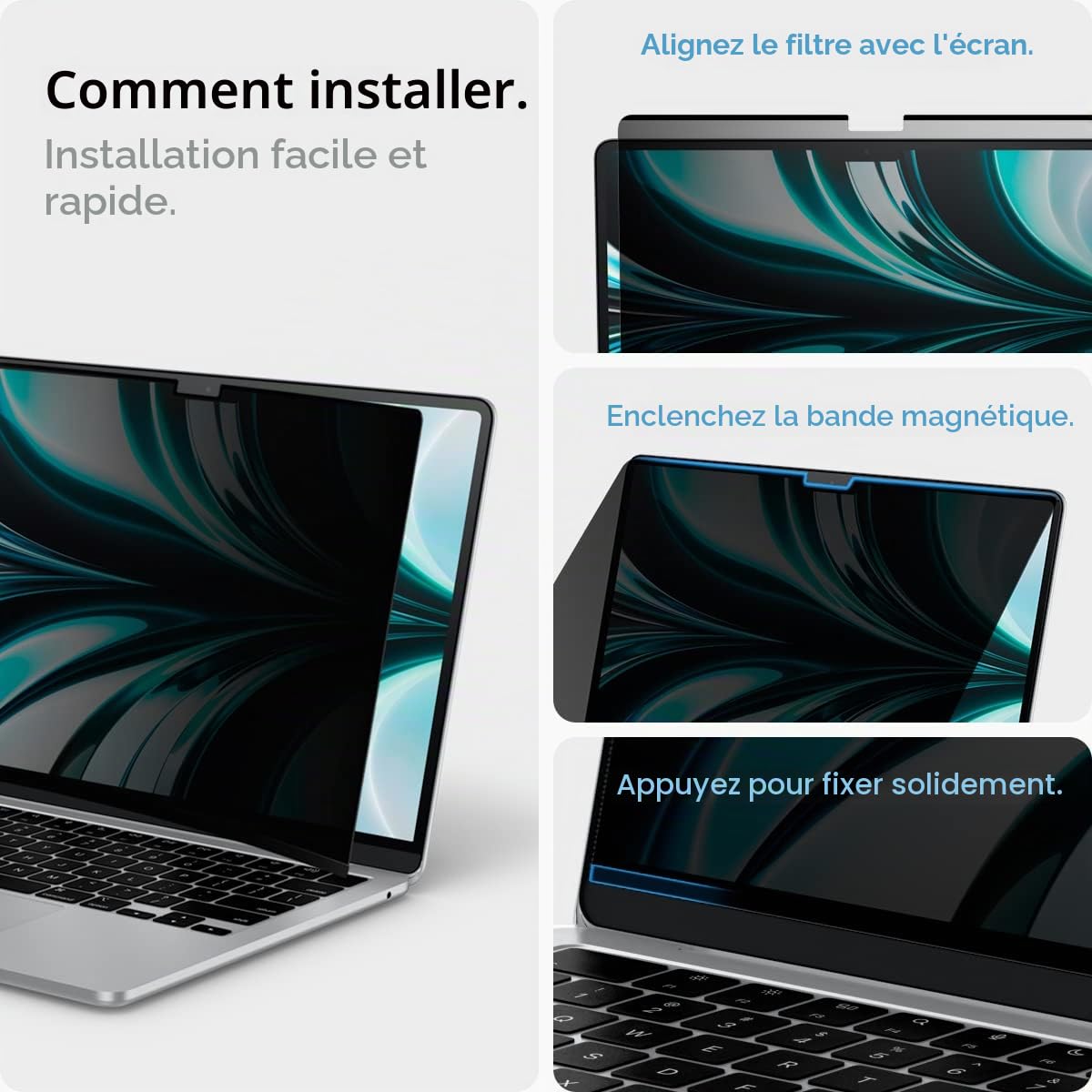 Spigen SafeView Filtre de Confidentialité Protection Écran pour MacBook Air 13 Pouces (M5 (2026) / M4 (2025) / M3(2024) / M2 (2022)), 1 Unité, Anti-espion, Extreme Résistant aux Rayures