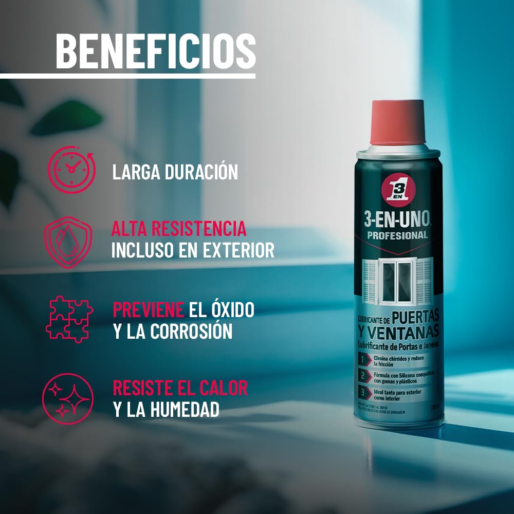 Lubrifiant 3 en un pour portes et fenêtres en silicone anti-corrosion et longue durée 250 ml