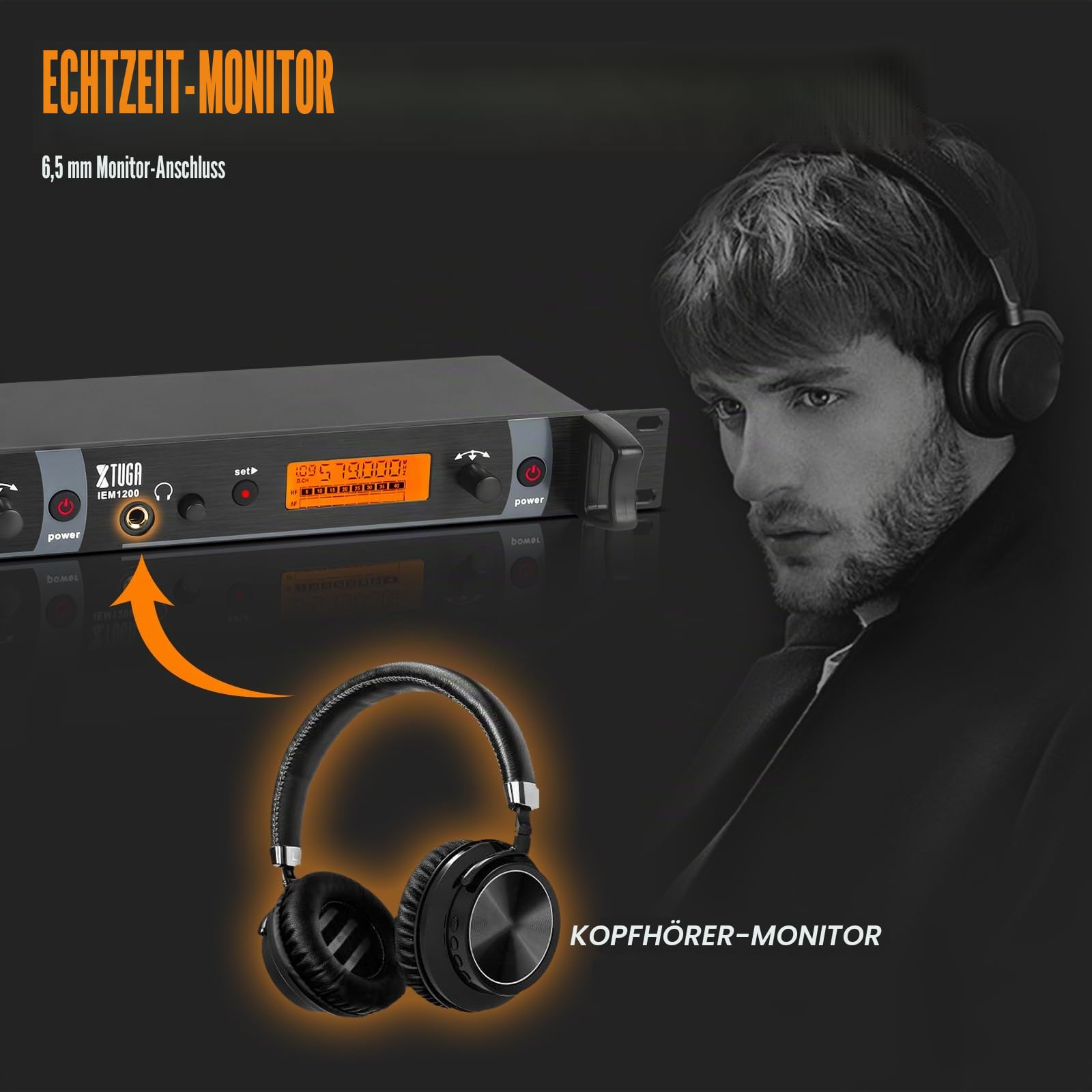 XTUGA Kabellose in-Ear-Rückgabesysteme mit Kopfhörertyp für Bühne und Gitarre, 4 Empfänger mit 2 Kanälen IEM 1200 in Ear Monitor System