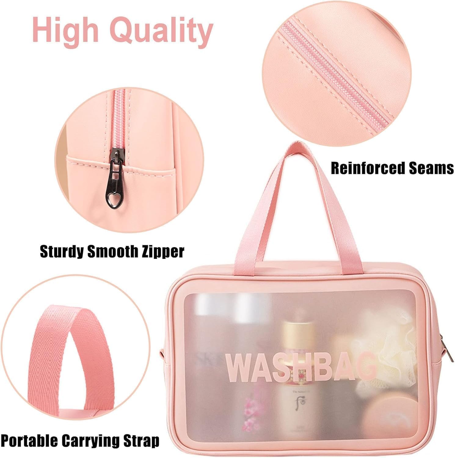 iYOGIzz Wash Bag Cosmetic Case (Set of 3) Clear Travel Toiletry Organizer with Handle Transparent Makeup Storage Pouch Water Repellent Portable Cosmetic Bags for Women Girls Travel Essentials 3