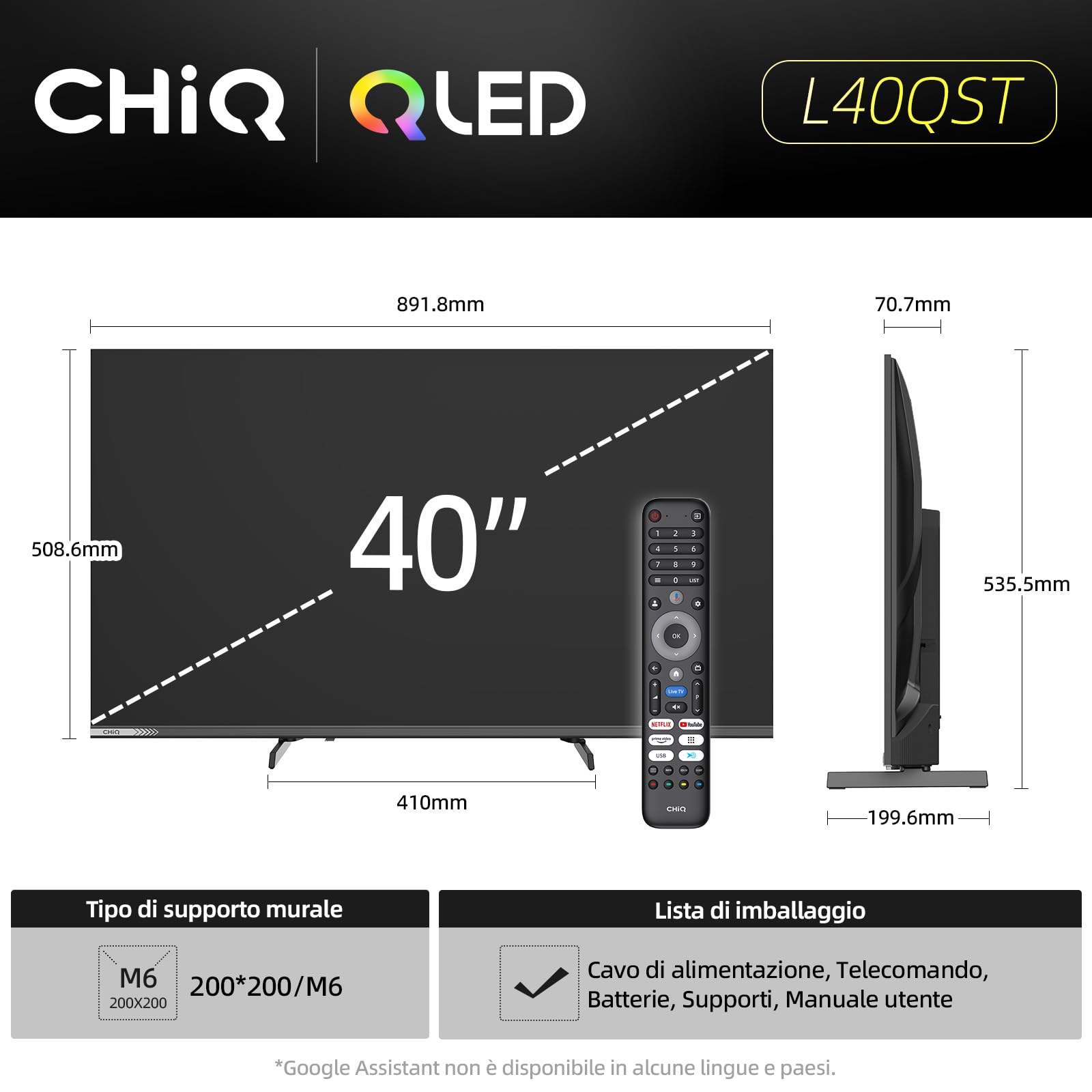CHiQ L40QST Smart Google TV 40 Pollici - Frameless Metal Design - Dettaglio