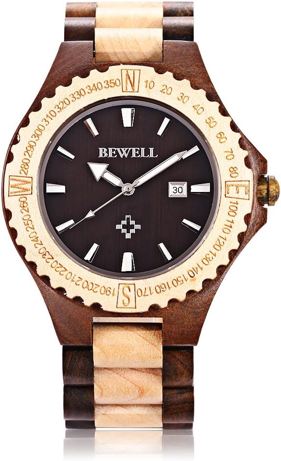 BEWELL ZS-W023A Mens Wooden Watch Quartz Movement Lightweight Handmade Calendar Analog Wrist Watch - Image 3