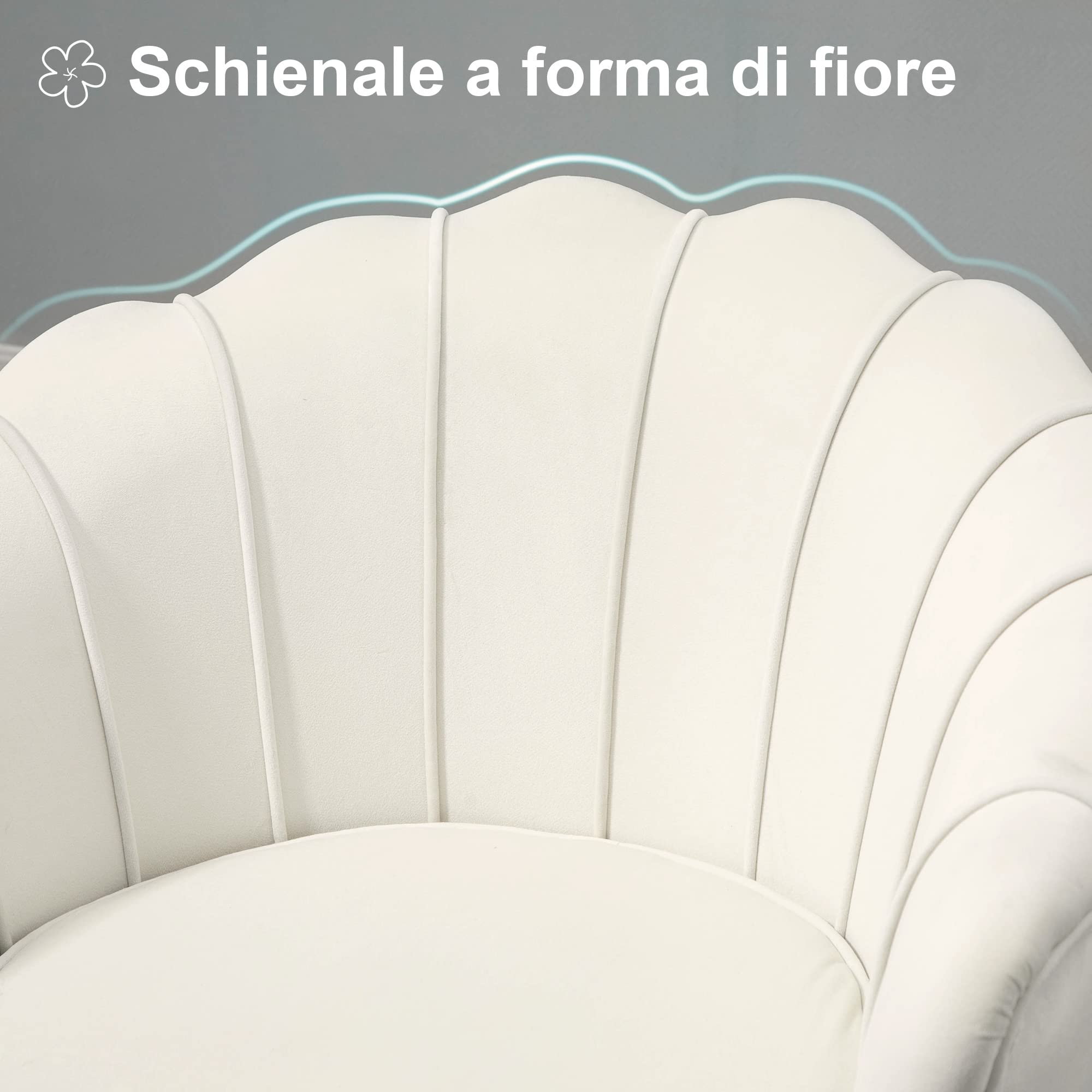 HOMCOM Poltrona Design Vintage in Velluto Rétro 79x77x77cm, Crema