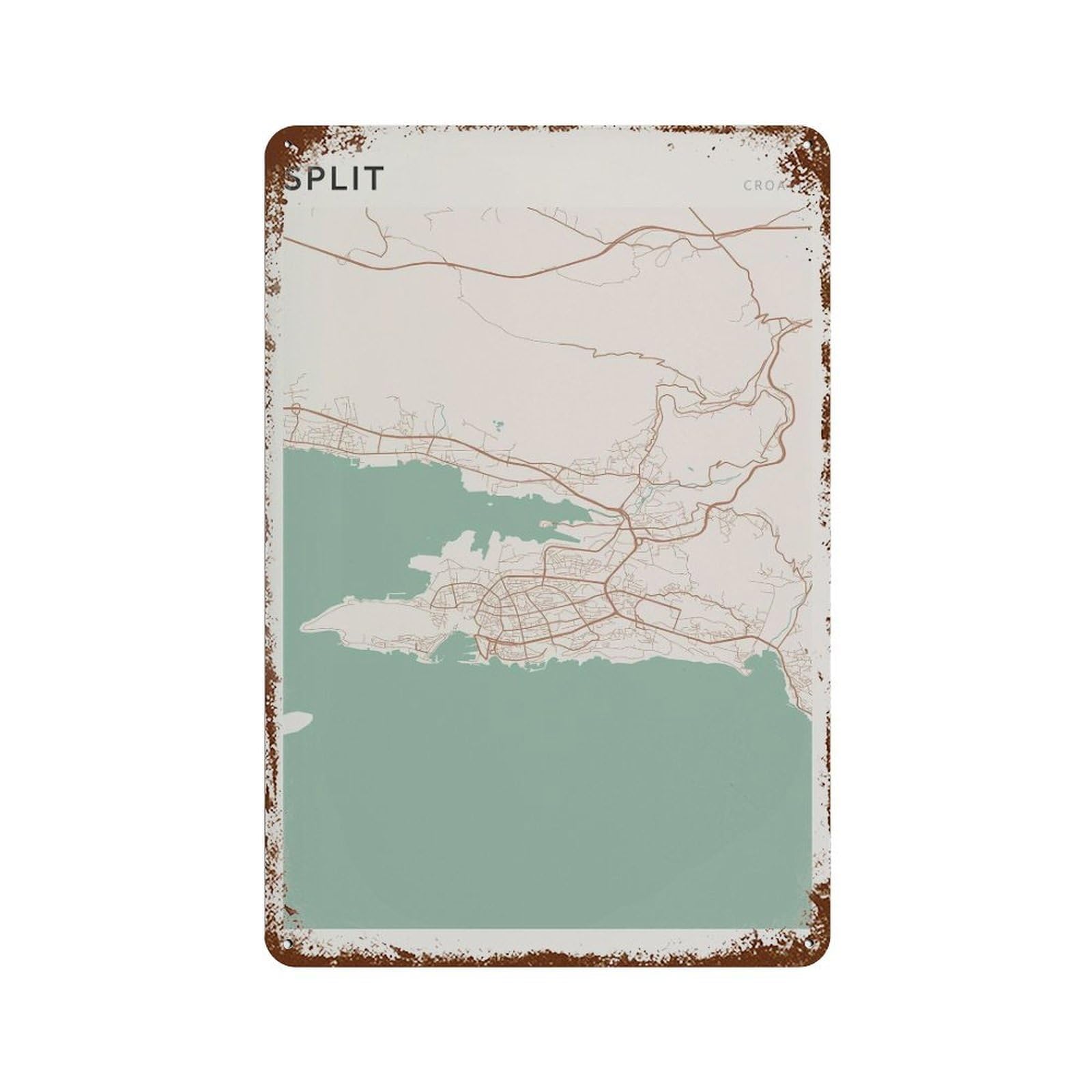 xiaoxiaoshen Split Map Croatia Travel Gift Farmhouse Decor Wall Decor Art Metal Tin Poster Modern Home Decor Art Home Bar Shop Decorations Vintage Sign 30x20cm