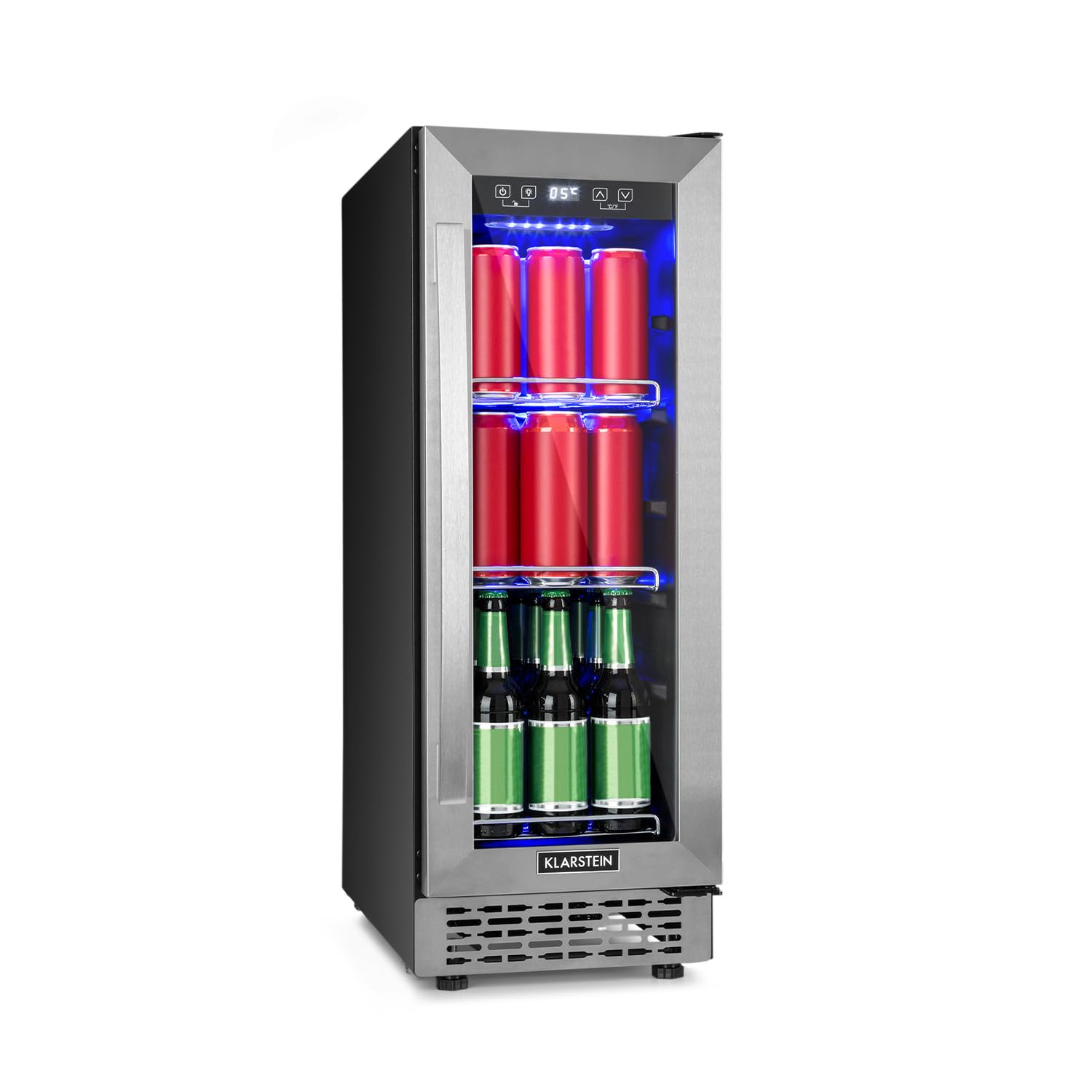 Klarstein Beerlager 56 Getränkekühlschrank, 56 Liter, 20 Flaschen, Glastür mit Edelstahlrahmen, Temperatur 0-10 °C, schwarz