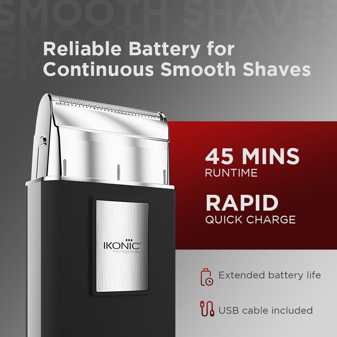 Ikonic Professional Electric Shaver, Ultra Thin, Cordless, Rechargeable Men's Travel Razor for Face Care, Beard for Salon Professionals, Barbers and Salon-Like Shave at Home - Black 2