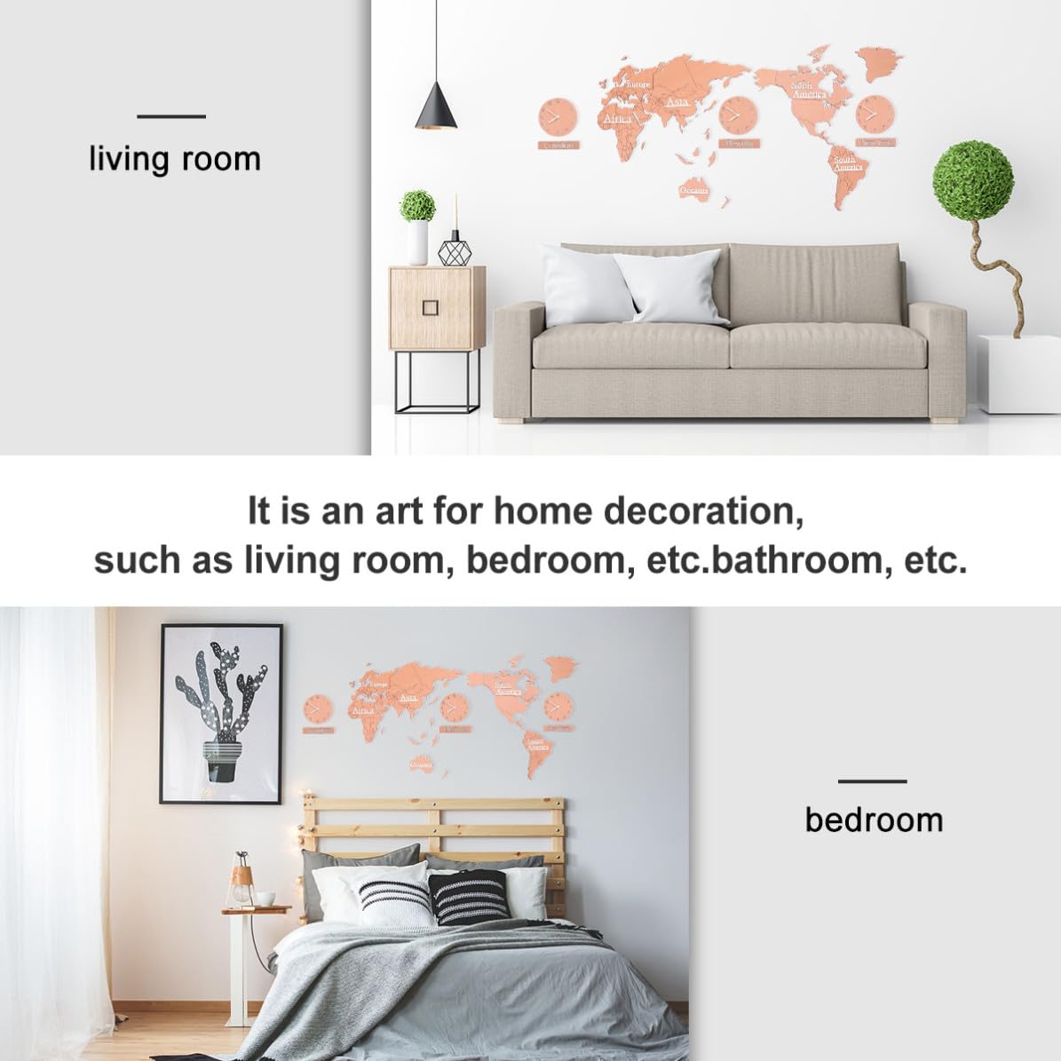 Reloj de Pared Decorativo Mapa del Mundo y Múltiples Zonas Horarias
