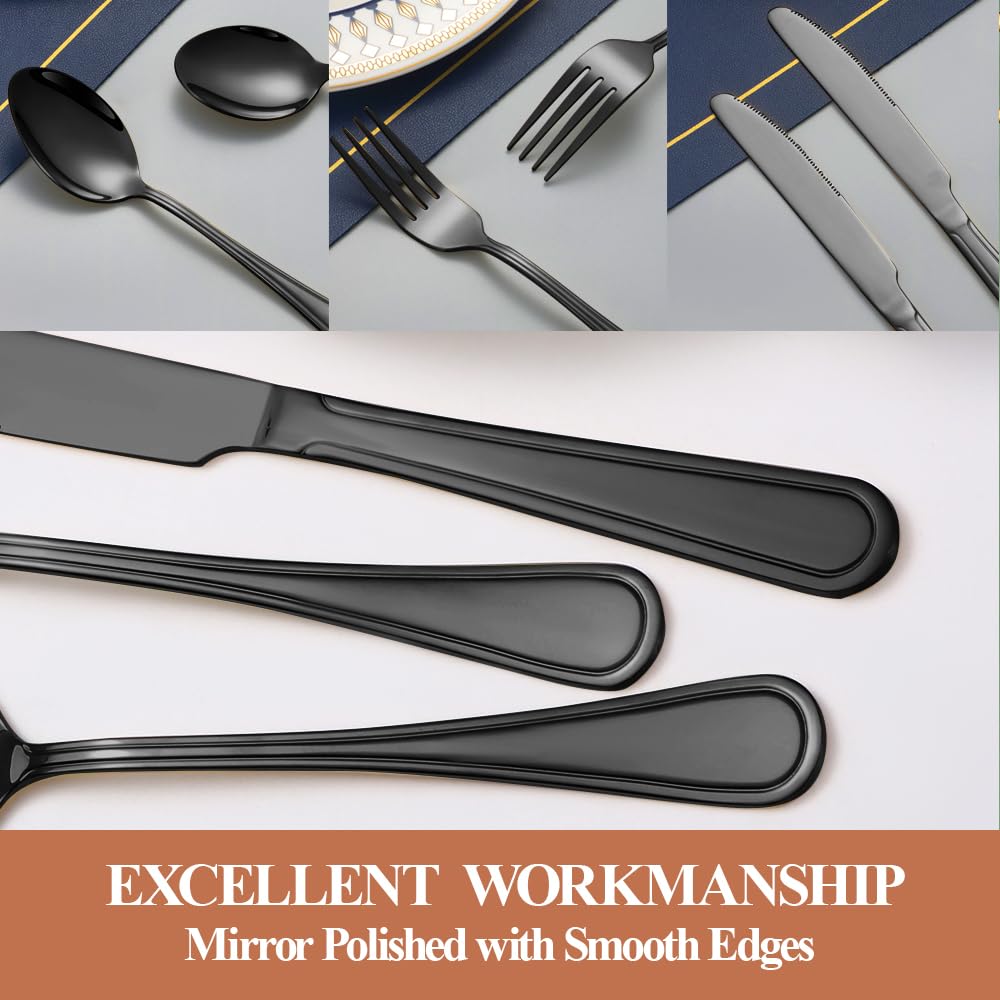Silverware Set,20-Piece Stainless Steel Flatware Set for 4,Food-Grade Stainless Steel Cutlery Set, Dishwasher Safe, Mirror-Finished Utensil Sets,Reusable Cutlery Set,Black — Amazon image 4