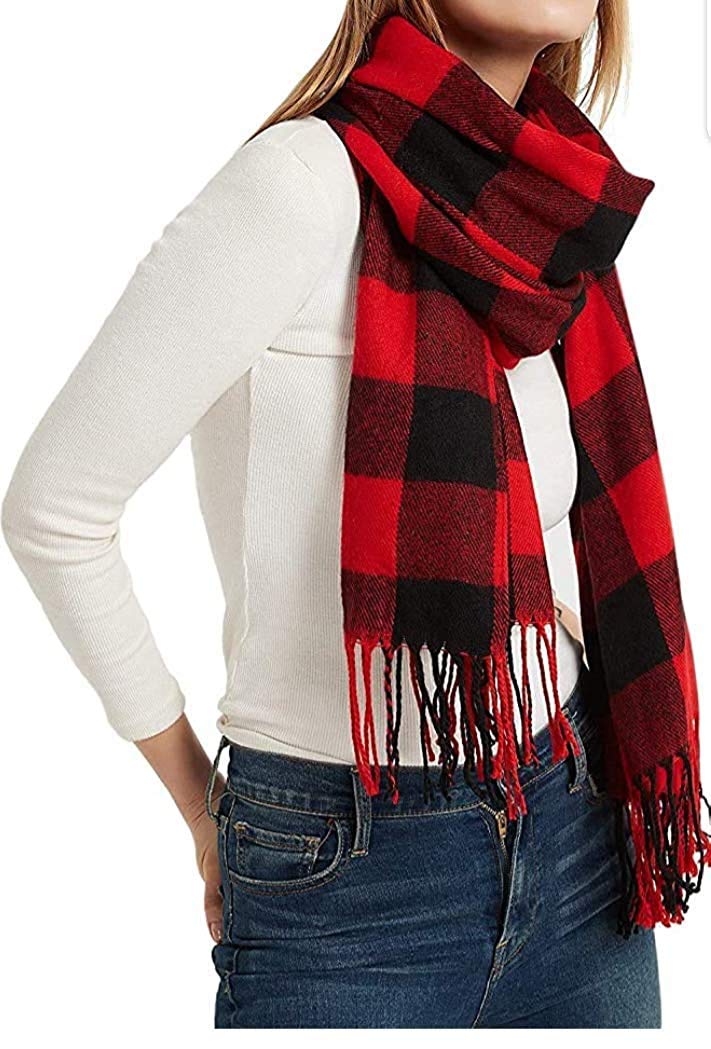 Winter Neck Scarf Warm Soft Scarves Plaid Tassels Shawl Stole for Girls and Women (Red)-image-13