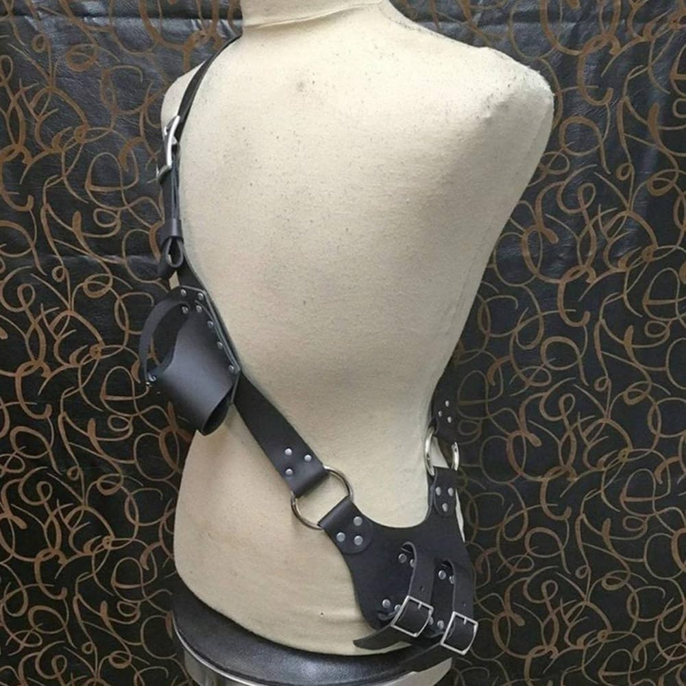 Medieval Shoulder Sword Frog Dagger Strap Holster Viking PU Leather Adjustable Shoulder Strap Belt Knight Sword Holster Viking Warrior Holster for Cosplay Renaissance Halloween Costumes