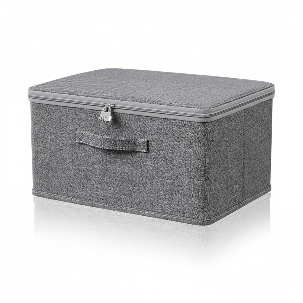 Doukesh Storage Box with Lock, Storage Boxes With Lids Fabric,Combination Lock Box, Fabric Closet Organizer for Clothes, Jeans, T-shirts, Quilts, Sweater (40x30x21cm)