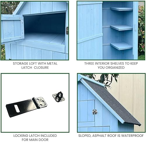 Vista 4 de Hanover Outdoor Storage Shed with Shelf and Lock, 8.7 cu. ft. Capacity, Vertical Wood Shed for Tools, Equipment, Garden Supplies, Modern and Sturdy