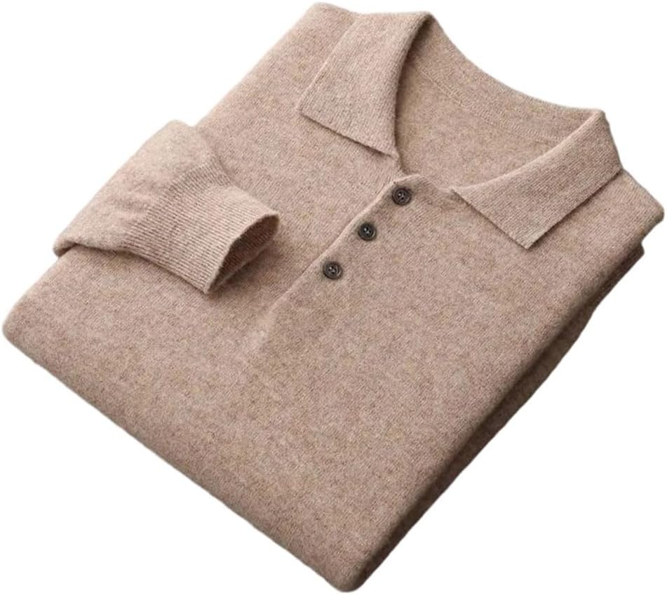 Men's Wool Sweater Solid Buttoned Knit Pullover Polo Collar Casual Warm Jumpers Tops