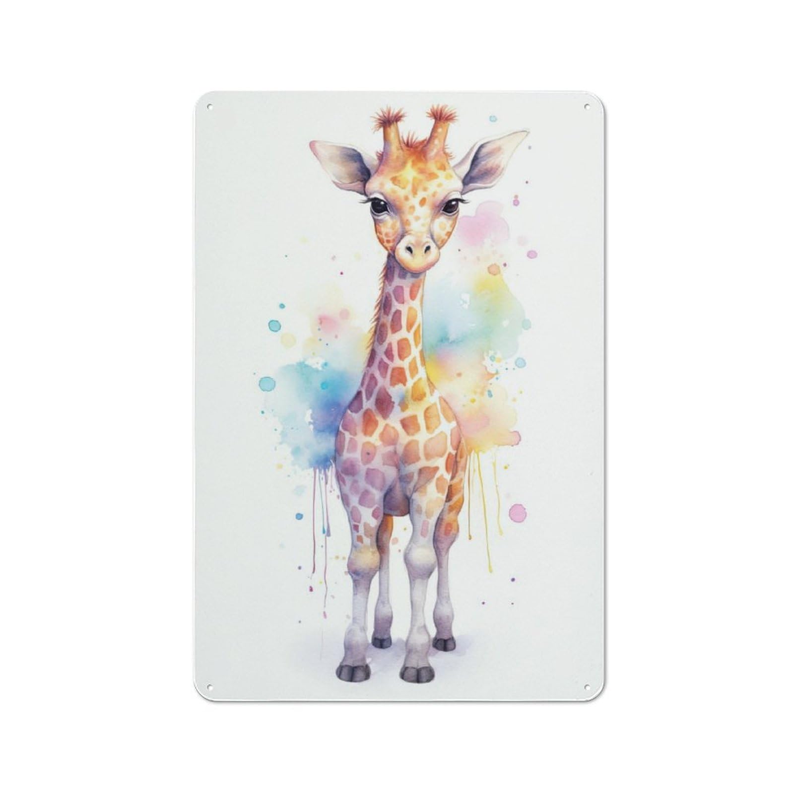 Junmoney Watercolor Baby Giraffe Vintage Tin Sign 30X20cm With For Man Cave Or Games Room, Suited To Wall Displays In Games Rooms And Man Caves