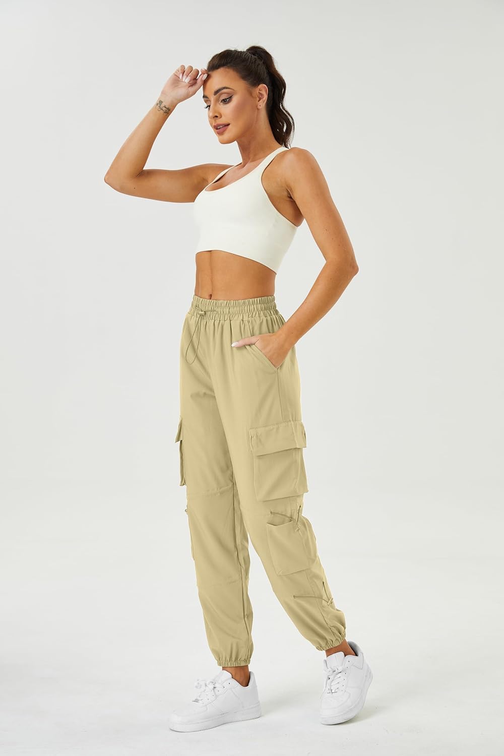 Womens Parachute Cargo Pants with Pockets Quick Dry Hiking Pants Lightweight Water-Resistant Baggy Joggers - Image 4