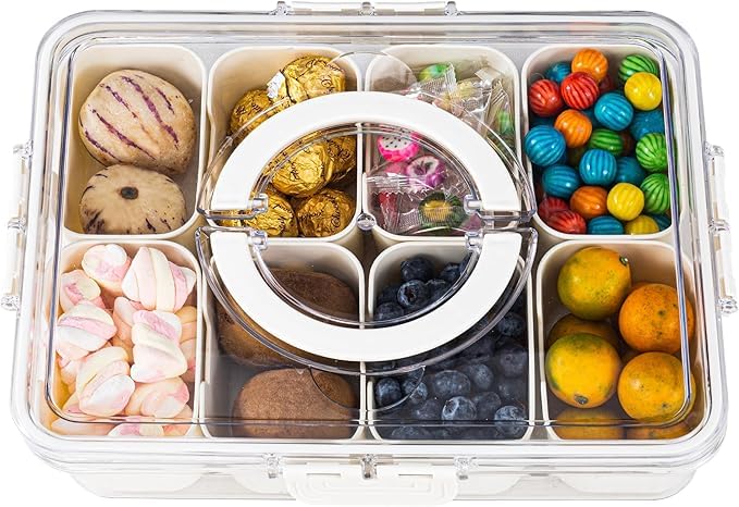 Snack Box Container - 9 Compartments, Divided Serving Tray with L...