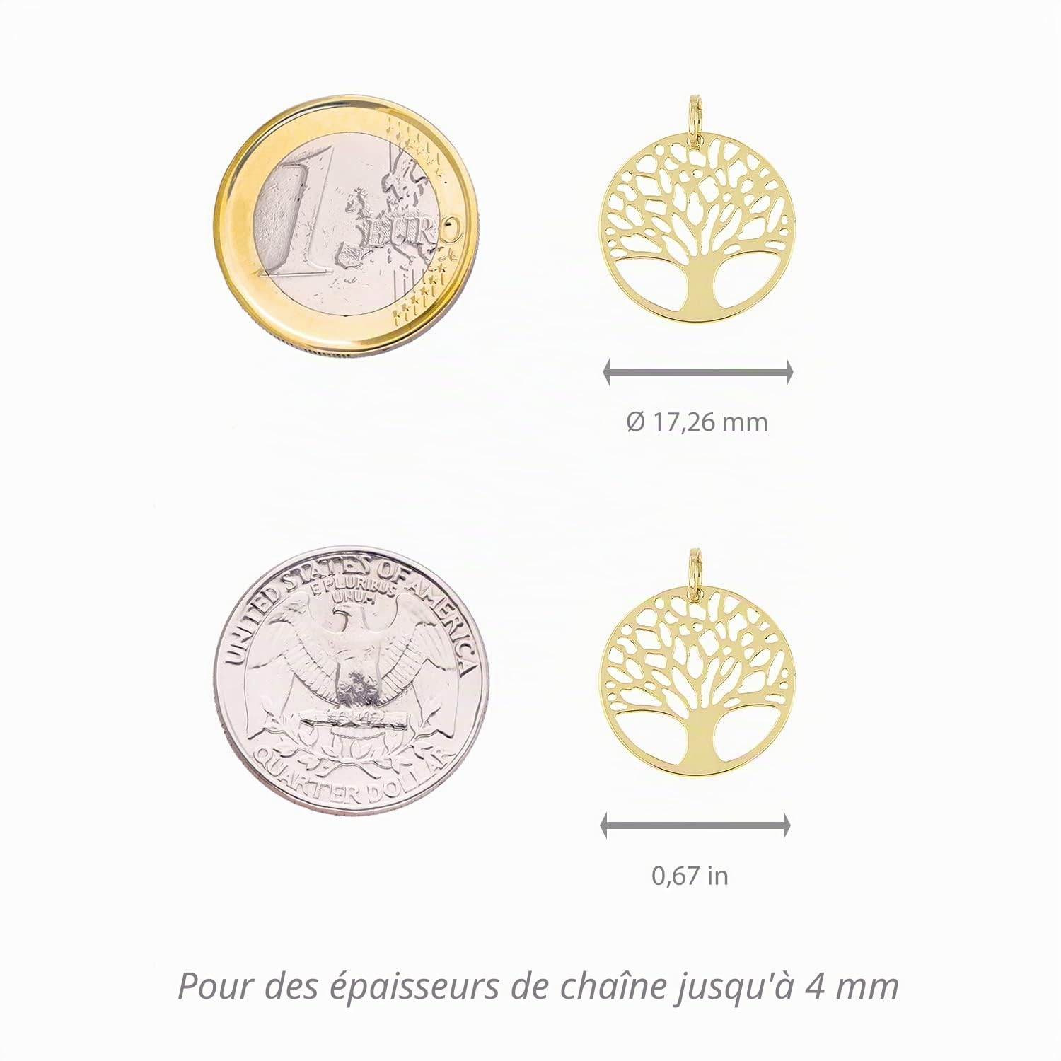 Lucchetta - Pendentif Arbre de Vie en Or Jaune 9 Carats - Diamètre 17mm - Bijou Femme Fille Enfant - Made in Italy Certifié