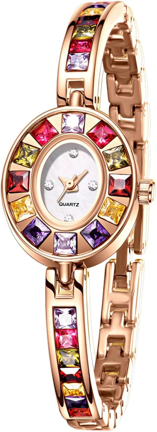 KASTWAVE Women’s Watches Luxury Vintage Colorful Crystal Oval Watch Fashion Ladies Small Dial Dress Quartz Wrist Watch Waterproof Watch
