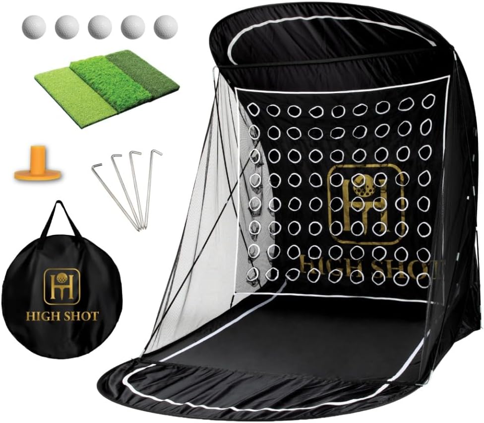 Golf Practice Net with Ball Return - Heavy Duty Golf Hitting Net System with Canopy & Interchangeable Targets for Indoor and Outdoor Use