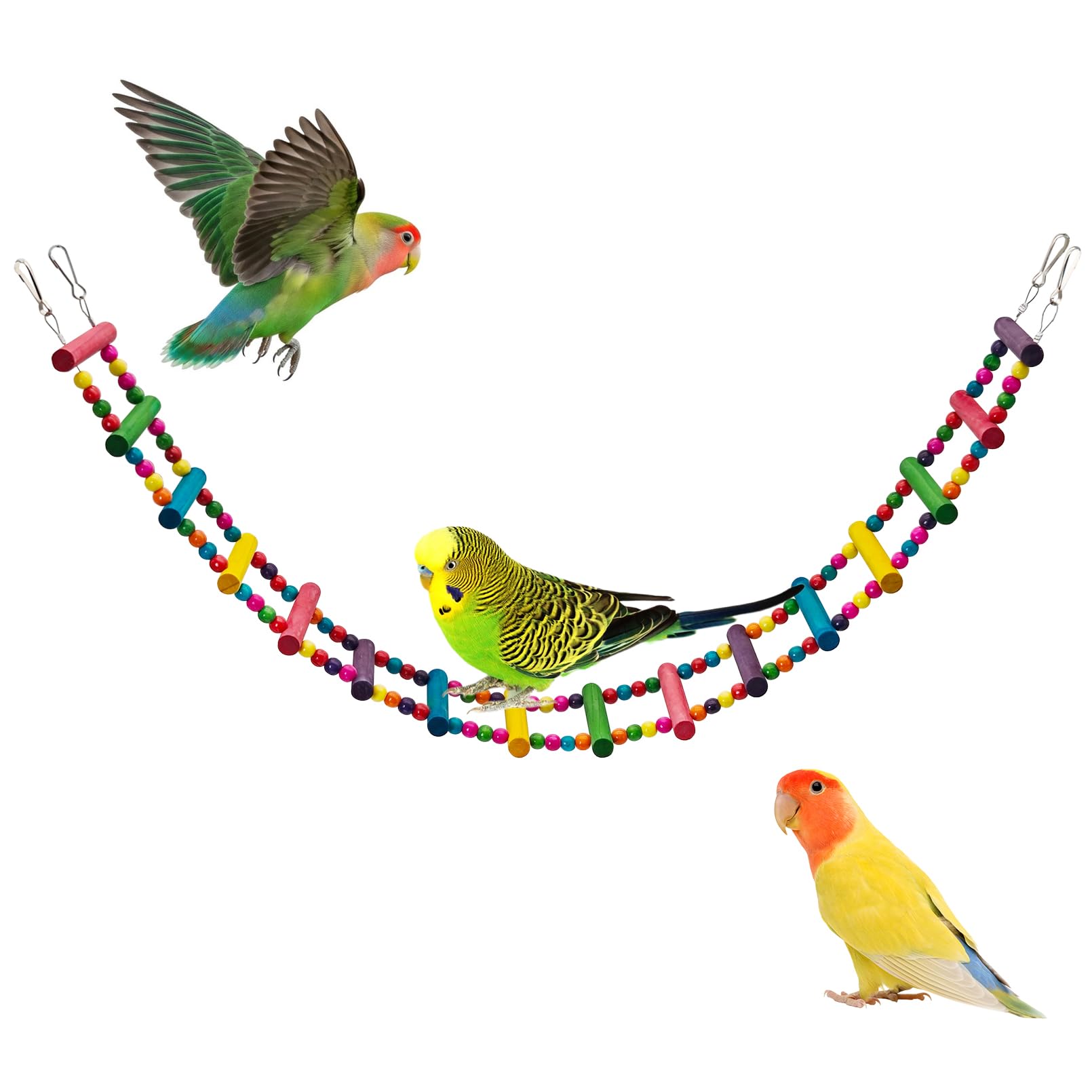 BNOSDM Bird Ladder Bridge Colorful Wooden Parakeet Toys Swing (39.4in)